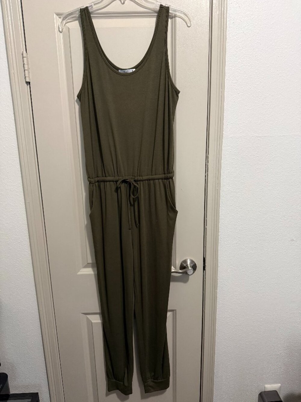 Women Summer Casual Sleeveless Loose Tank Jumpsuit Romper Olive Army Green Med